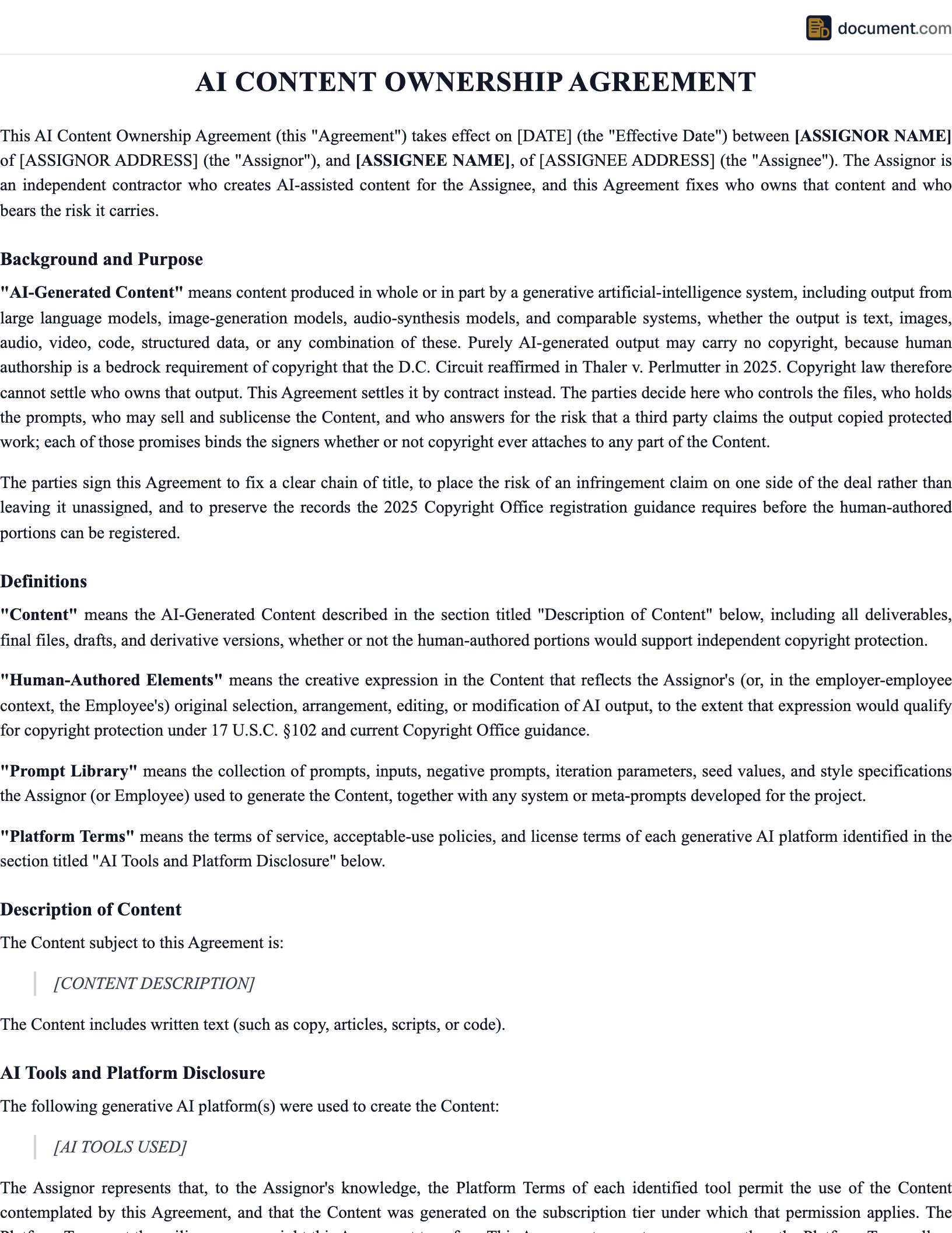 AI Content Ownership Agreement preview