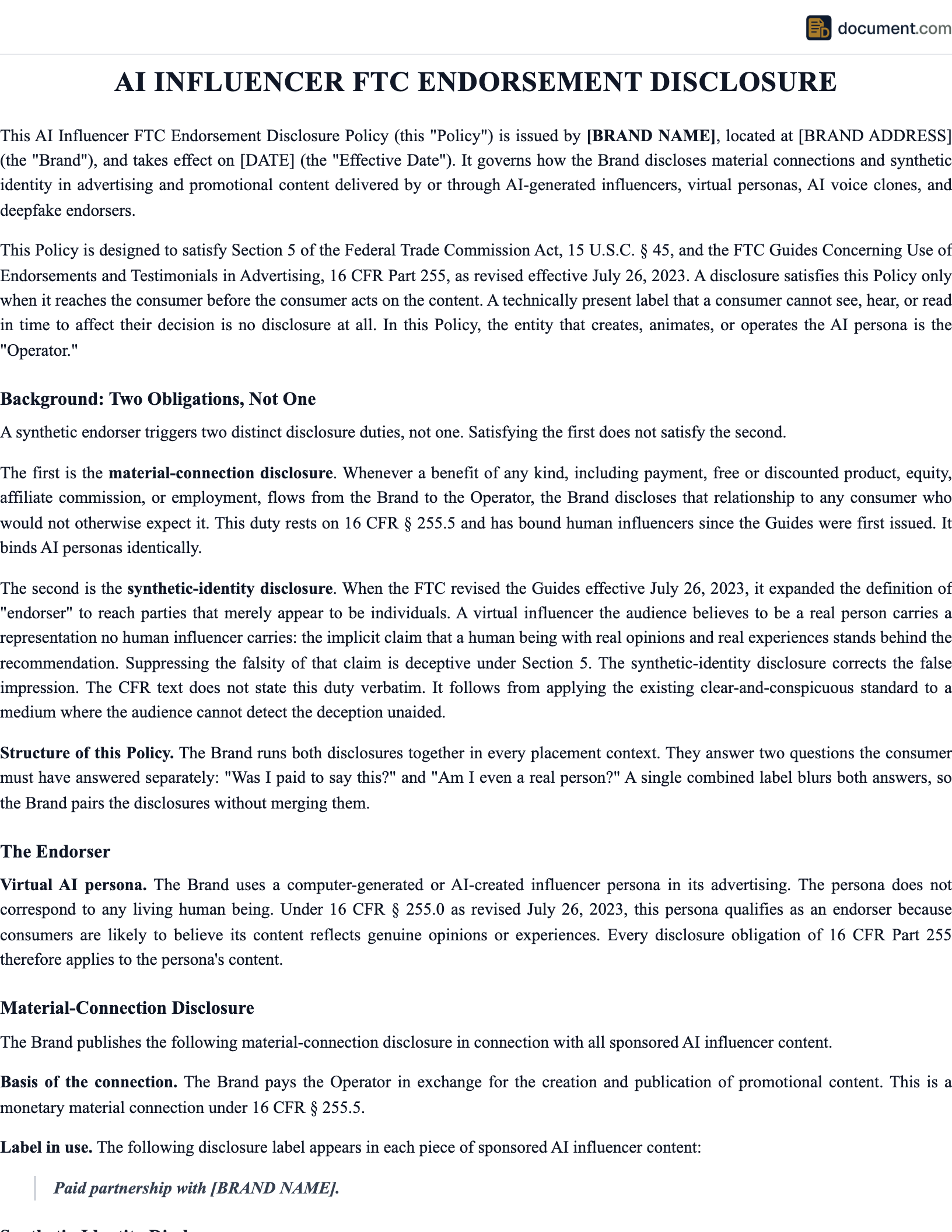 AI Influencer FTC Endorsement Disclosure preview